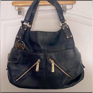 Michael Kors Navy Leather Handbag w Gold Accents